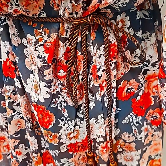 New Look Navy Red Pink Tan & White Floral V- Neck Rope Tie at Waist Sz 2X (NWT) - Picture 6 of 15